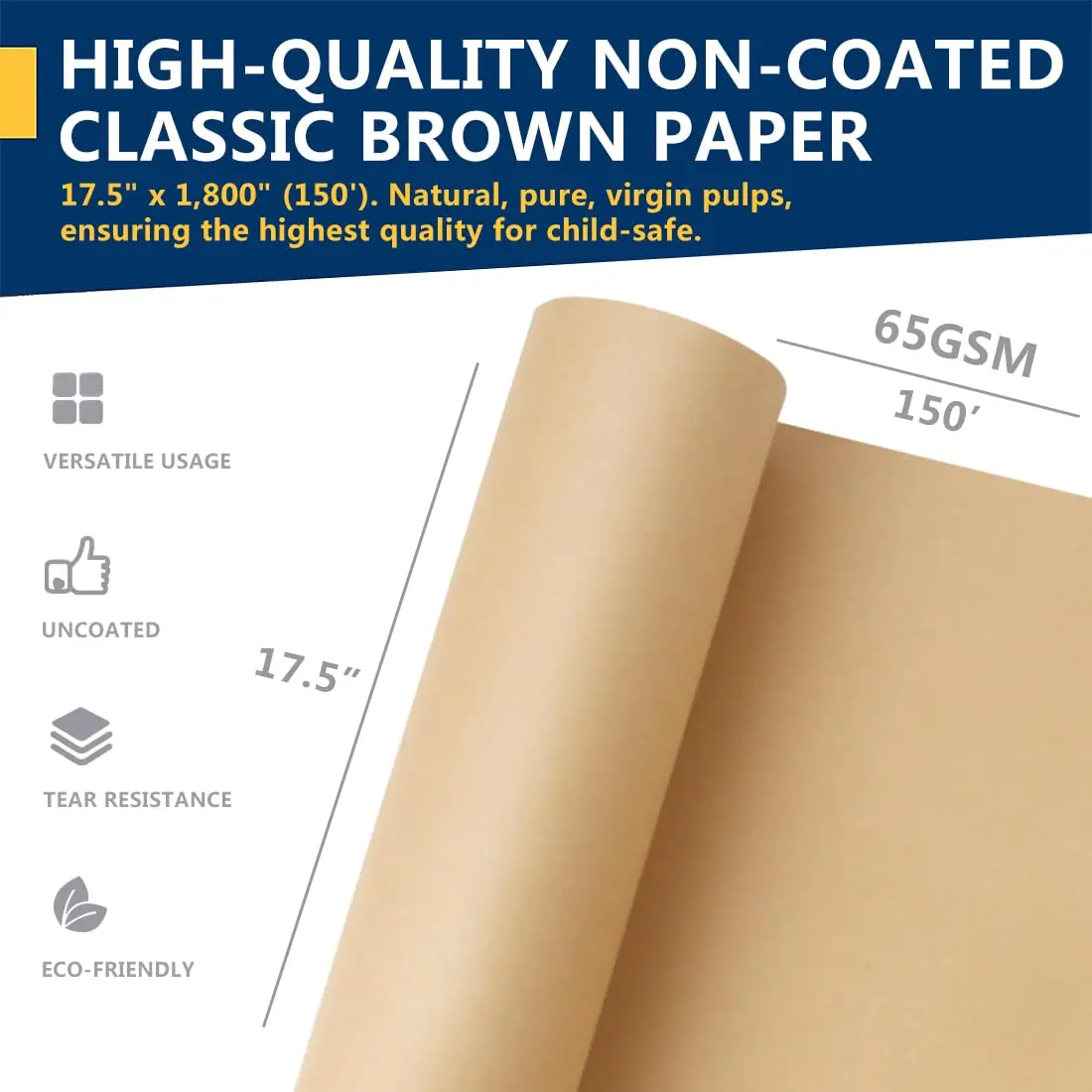 PH PERKHOMY Brown Kraft Paper Roll 17.5" x 150' | Versatile Gift & Craft Wrap (70GSM) - view 4