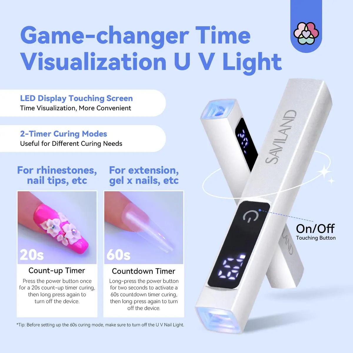 SAVILAND LED Nail Lamp Kit with Magnetic Stand & LCD Screen, 12W Portable Mini Dryer for Gel Nails | Hands-Free 360° Rotation - view 3