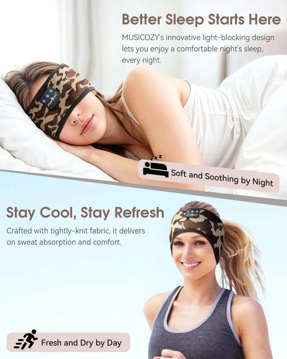 MUSICOZY Bluetooth Headband Headphones for Side Sleepers with 15-Hour Playtime | True HD Sound - view 2