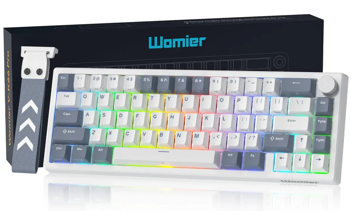 Womier WK61 V2 Mechanical Gaming Keyboard - 61 Keys, Hot-Swappable Linear Red Switch, V-White Grey - main product image