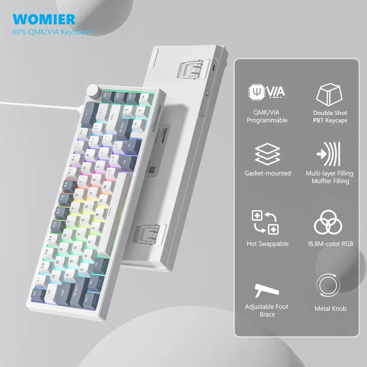 Womier VK66 PRO 60% Gaming Keyboard Wired, Creamy Mechanical Keyboard QMK/VIA | RGB, Hot Swappable, Compact - view 5