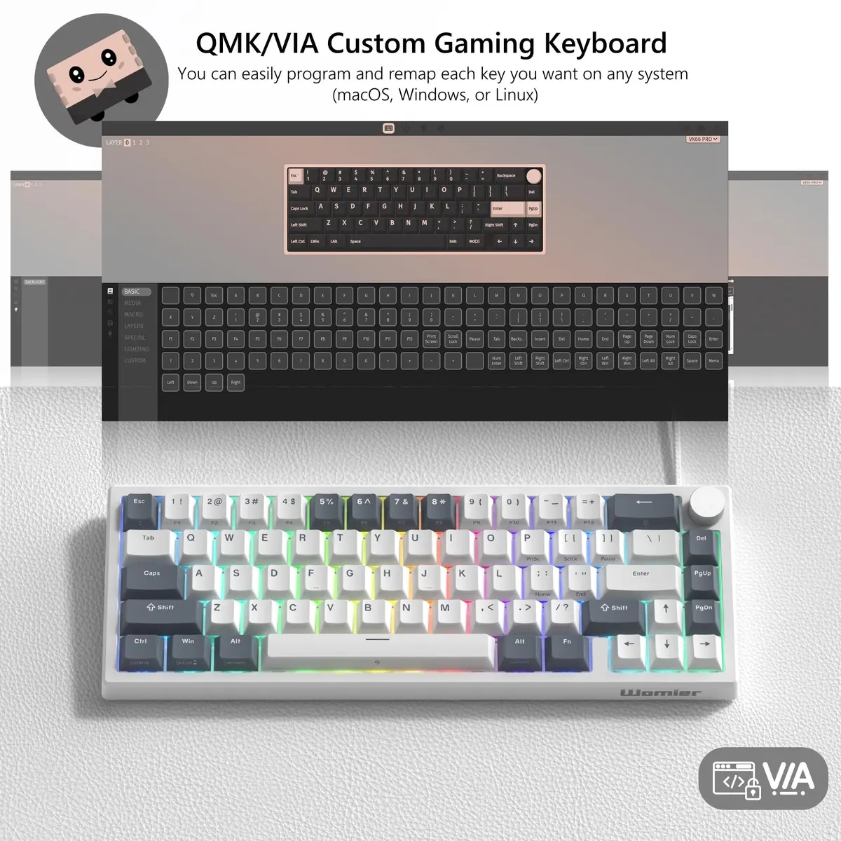 Womier VK66 PRO 60% Gaming Keyboard Wired, Creamy Mechanical Keyboard QMK/VIA | RGB, Hot Swappable, Compact - view 2