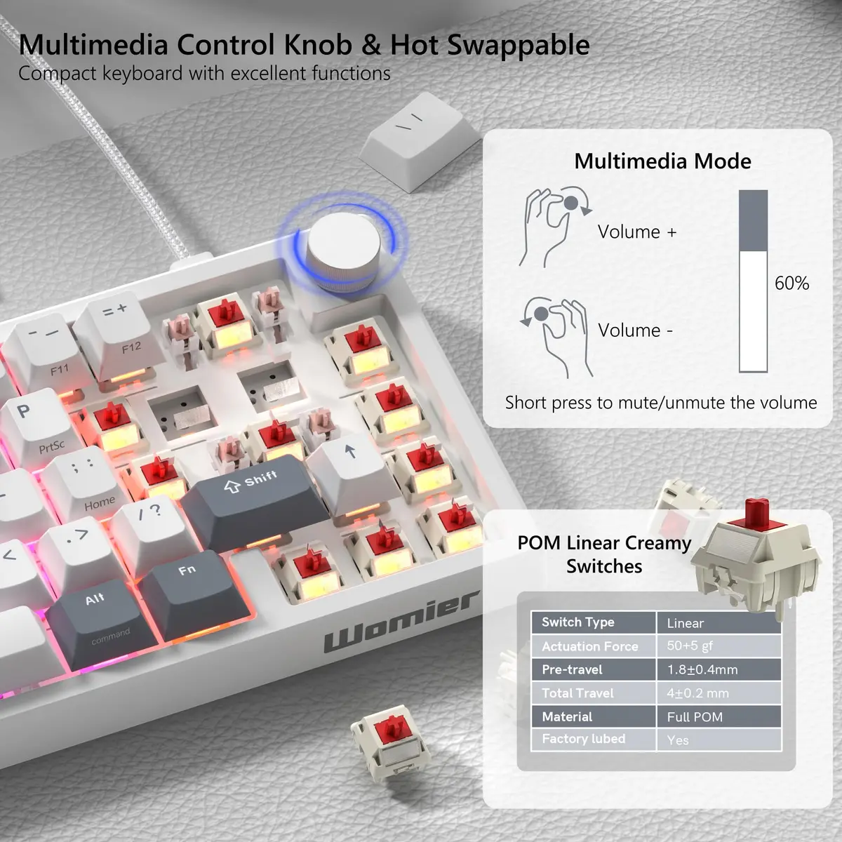 Womier VK66 PRO 60% Gaming Keyboard Wired, Creamy Mechanical Keyboard QMK/VIA | RGB, Hot Swappable, Compact - view 3