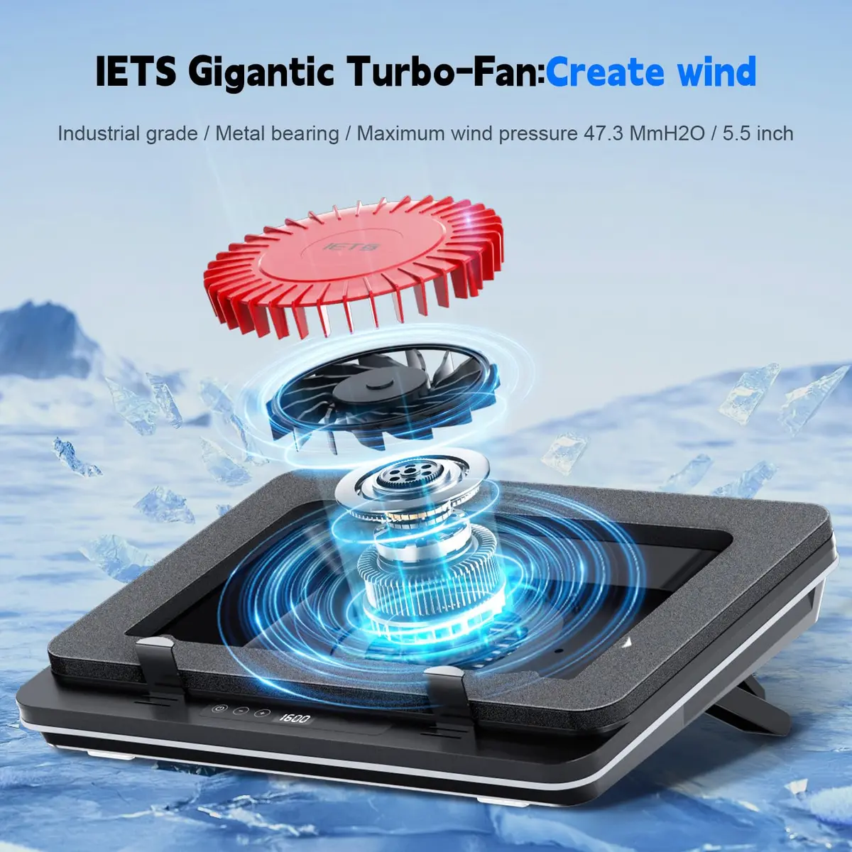 IETS GT600 Laptop Cooling Pad with 5.5-inch Turbo-Fan & Magnetic Sealed Foam | 14.1-19.3 inch Adjustable Gaming Laptop Cooler - view 2