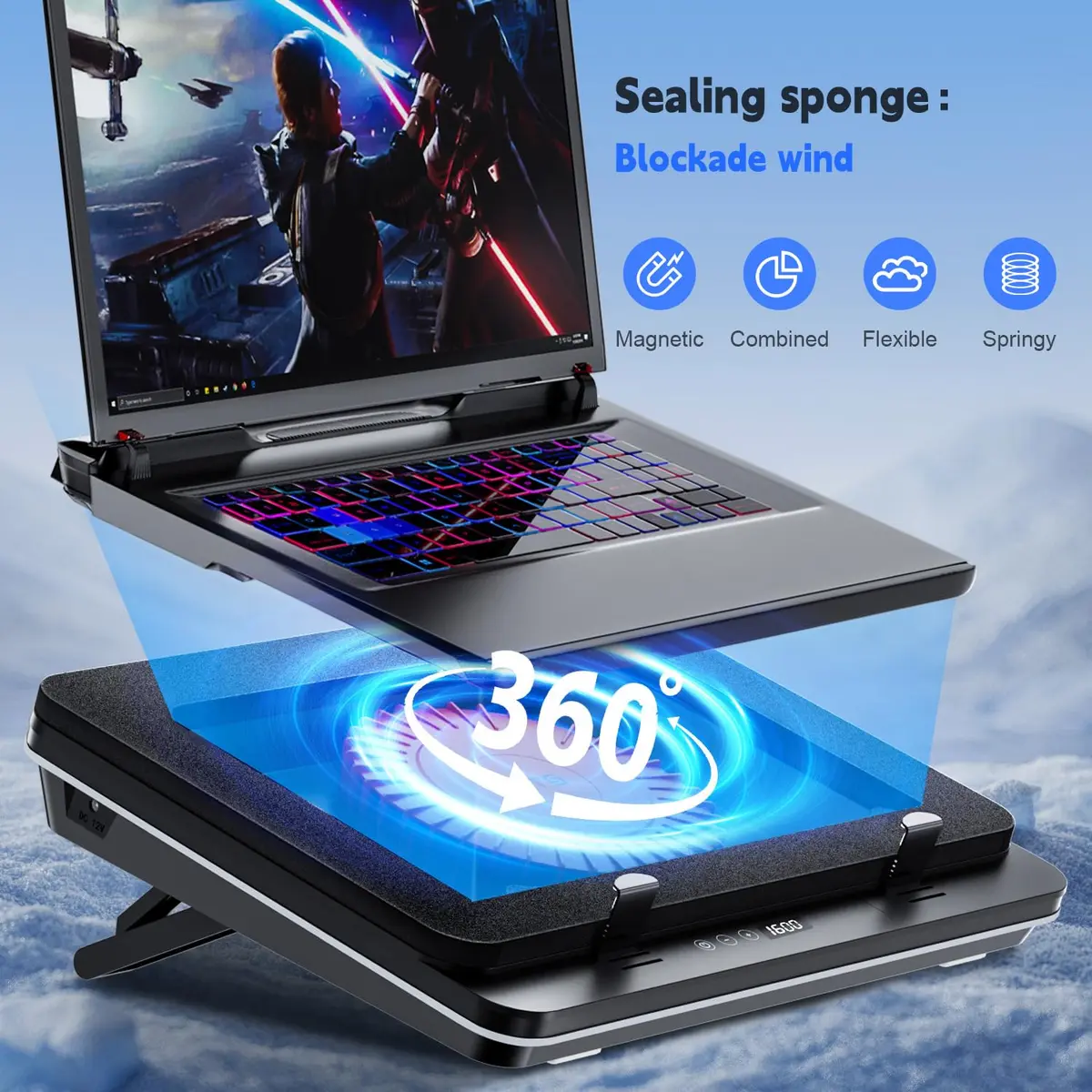 IETS GT600 Laptop Cooling Pad with 5.5-inch Turbo-Fan & Magnetic Sealed Foam | 14.1-19.3 inch Adjustable Gaming Laptop Cooler - view 3