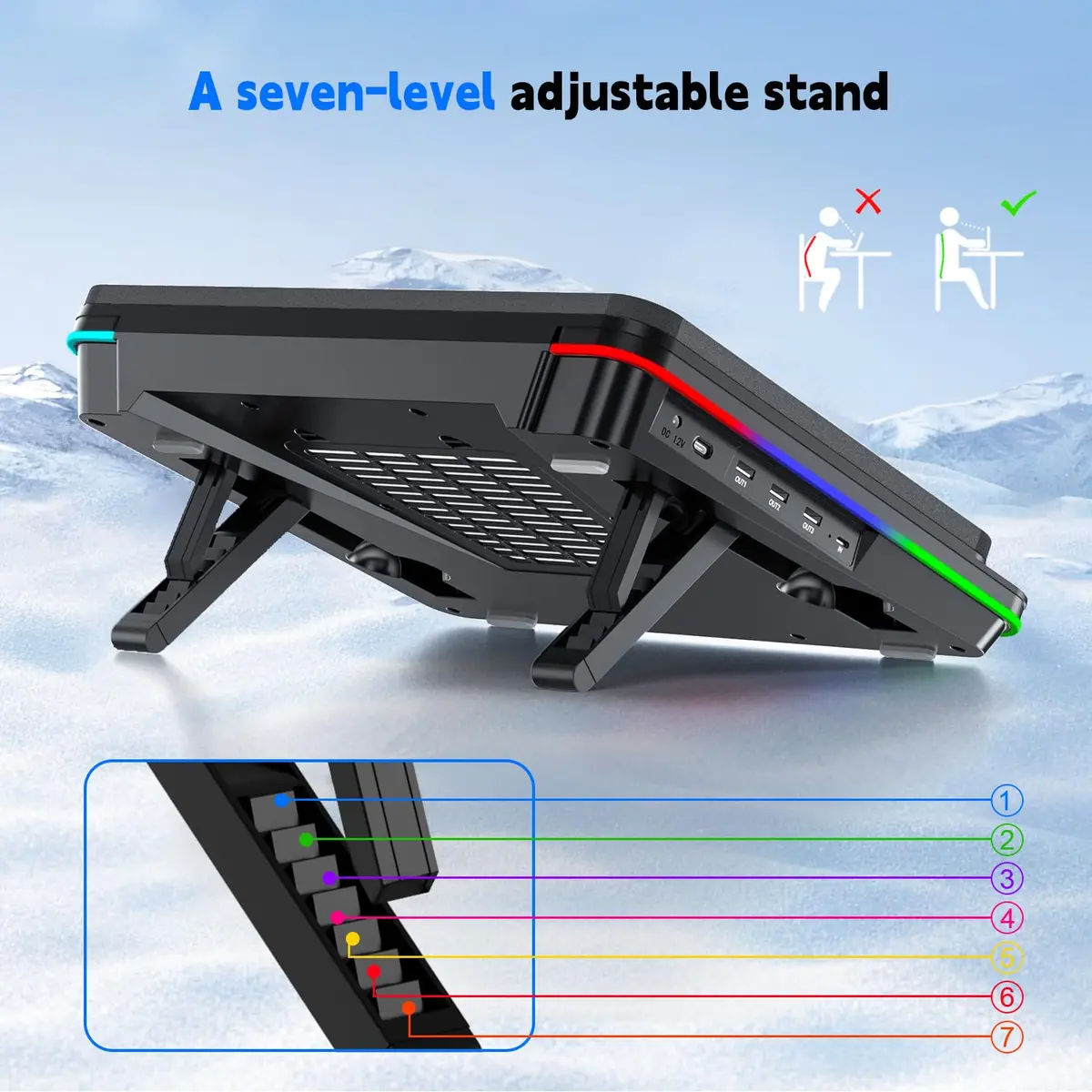 IETS GT600 RGB Laptop Cooling Pad 14.1-19.3 inch | Powerful Turbo-Fan & RGB Lighting - view 8