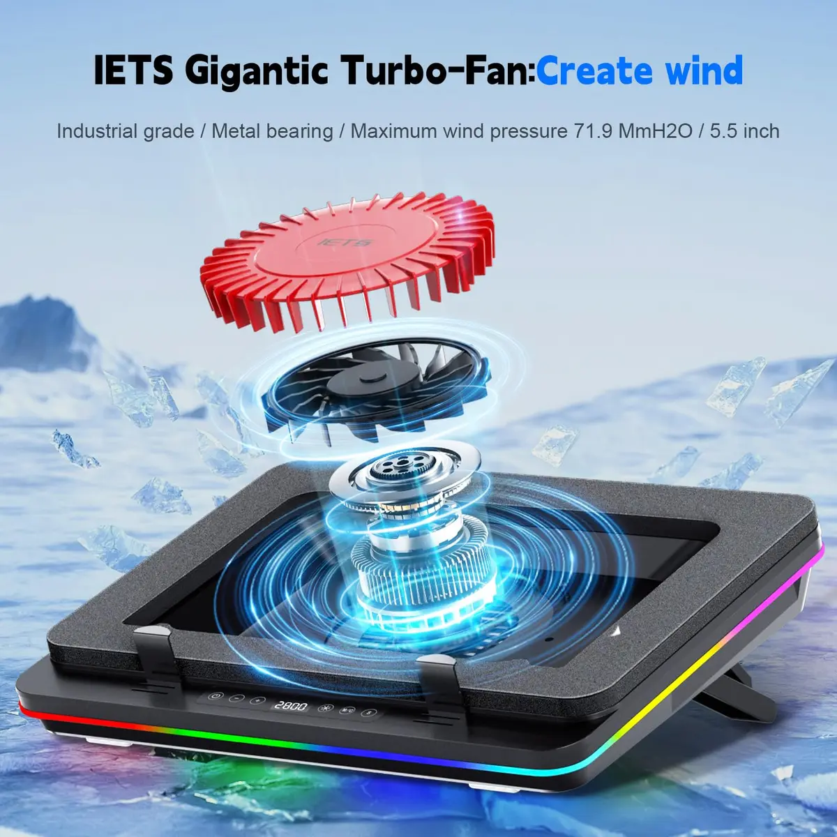 IETS GT600 RGB Laptop Cooling Pad 14.1-19.3 inch | Powerful Turbo-Fan & RGB Lighting - view 2