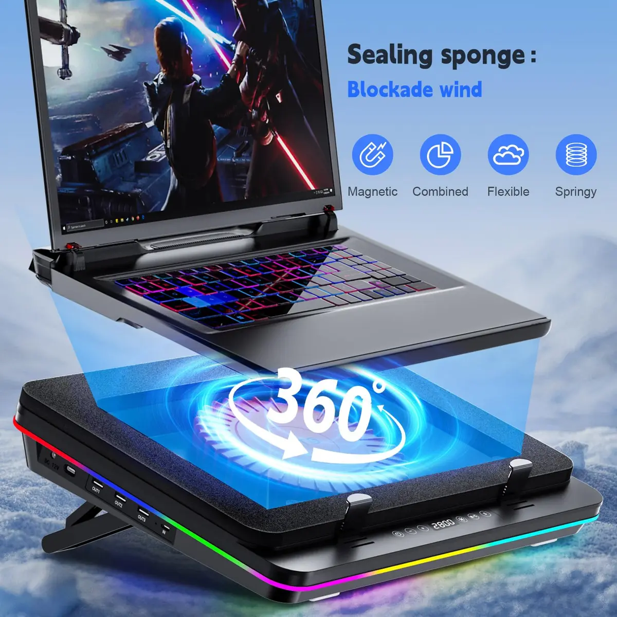 IETS GT600 RGB Laptop Cooling Pad 14.1-19.3 inch | Powerful Turbo-Fan & RGB Lighting - view 3