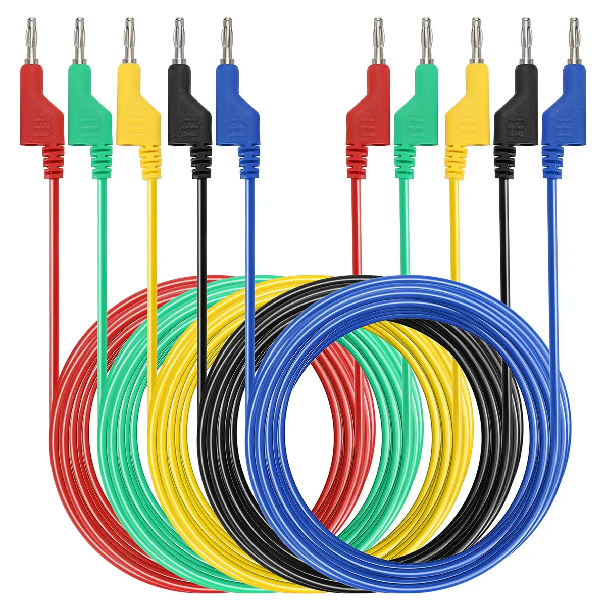 Sumnacon 5Pcs 4mm Banana to Banana Plug Test Leads 2M | Flexible, Stackable, 1000V/15A - main product image