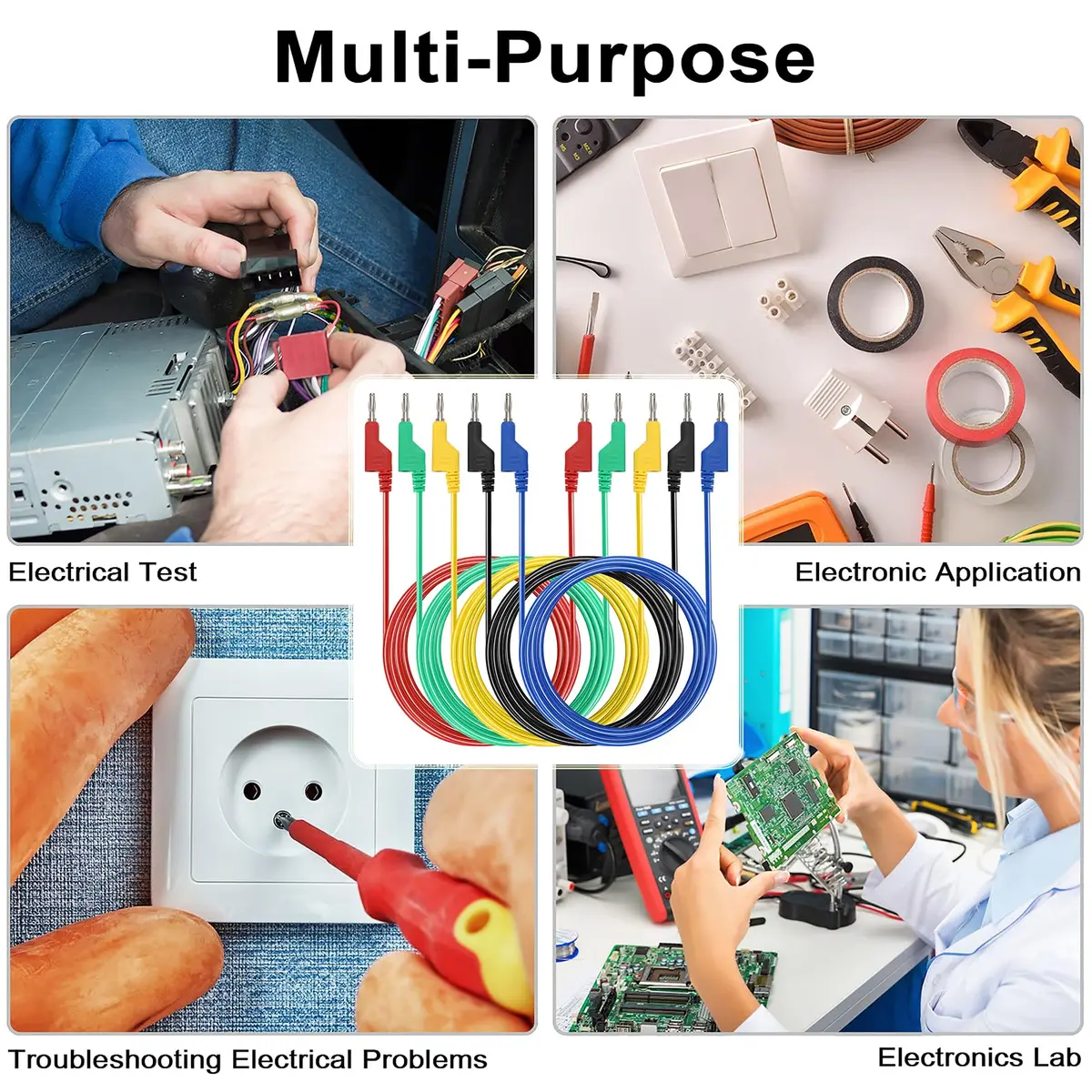 Sumnacon 5Pcs 4mm Banana to Banana Plug Test Leads 2M | Flexible, Stackable, 1000V/15A - view 7