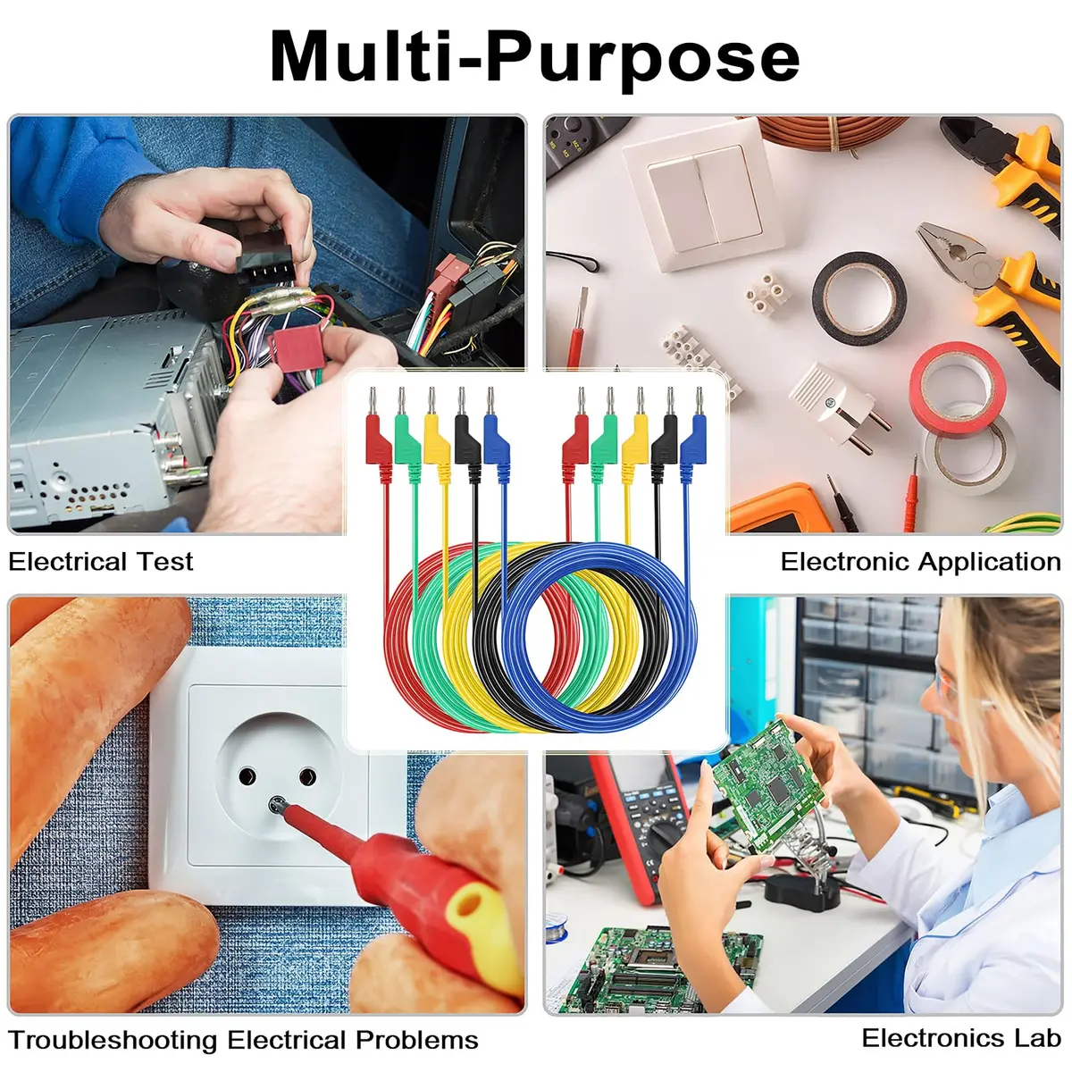 Sumnacon 5Pcs 3m (9.8Ft) Banana to Banana Plug Test Leads | 1000V/15A Stackable Silicone Cable Set - view 7