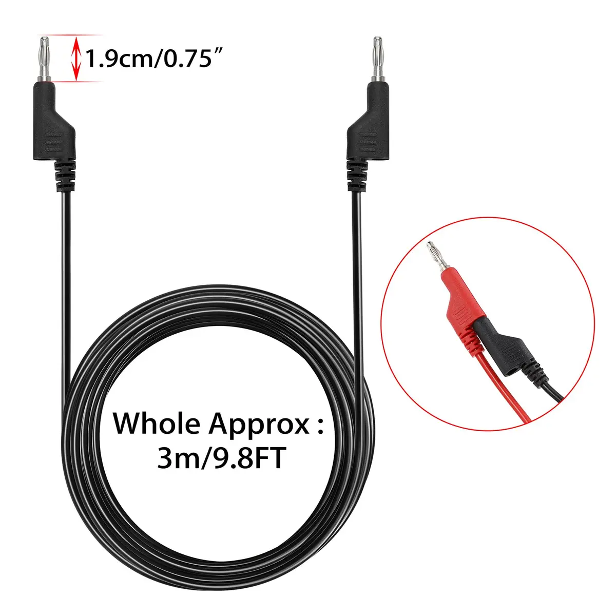 Sumnacon 5Pcs 3m (9.8Ft) Banana to Banana Plug Test Leads | 1000V/15A Stackable Silicone Cable Set - view 3