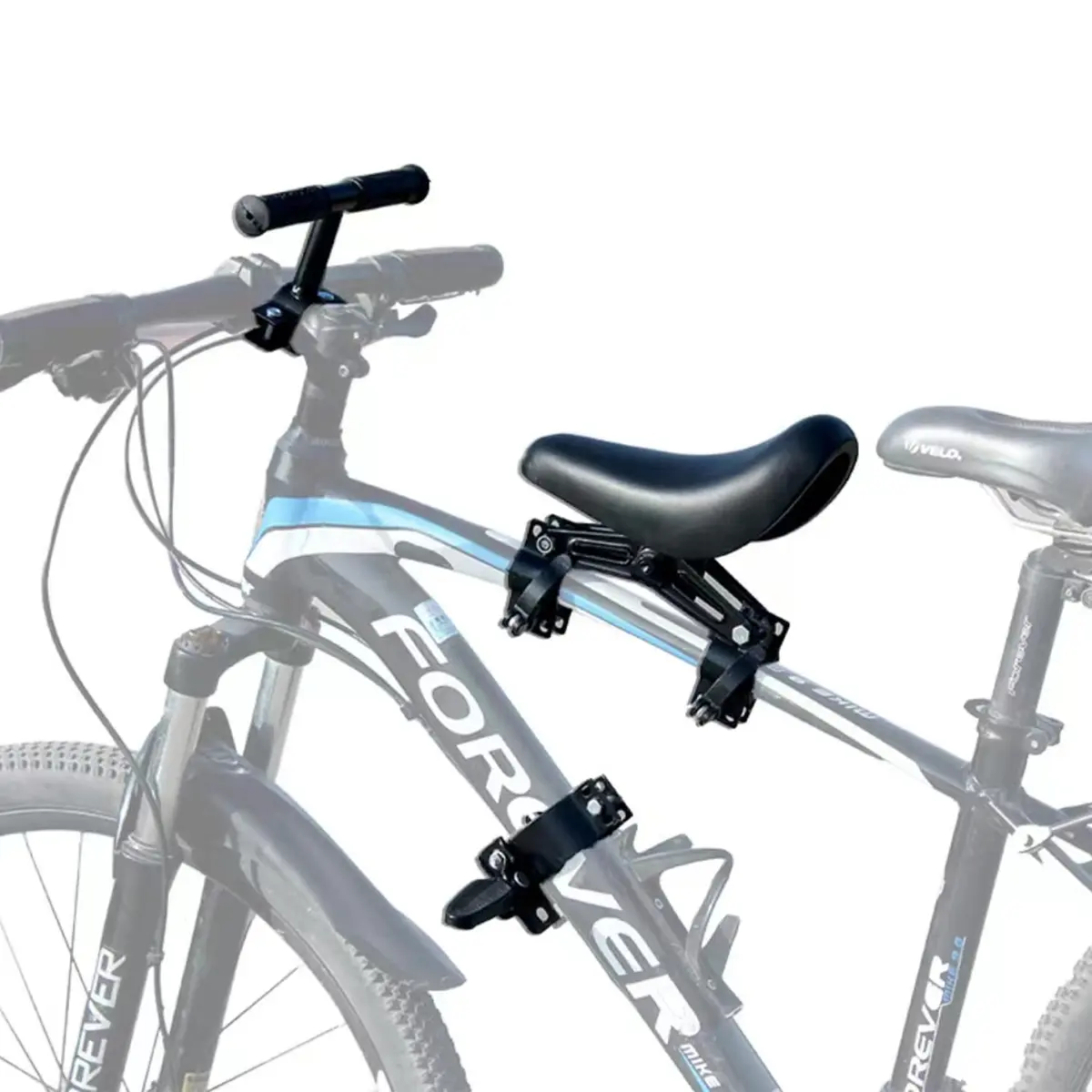 NELOMO Front Mounted Bicycle Seat for Kids with Handlebars & Foot Pedals | Aluminum Alloy, Black, Fits Most MTBs & City Bikes - main product image