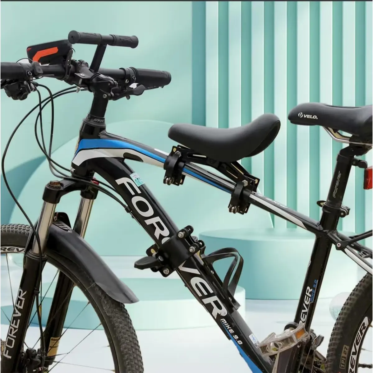 NELOMO Front Mounted Bicycle Seat for Kids with Handlebars & Foot Pedals | Aluminum Alloy, Black, Fits Most MTBs & City Bikes - view 2