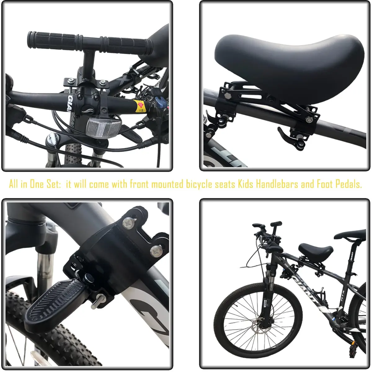 NELOMO Front Mounted Bicycle Seat for Kids with Handlebars & Foot Pedals | Aluminum Alloy, Black, Fits Most MTBs & City Bikes - view 4