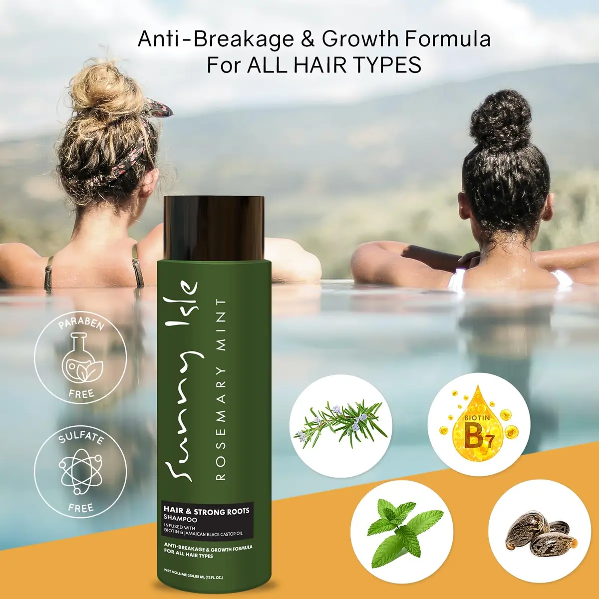 Sunny Isle Rosemary Mint Hair & Strong Roots Shampoo 12oz | Biotin Infused, Color Safe, Strengthening Formula - view 2