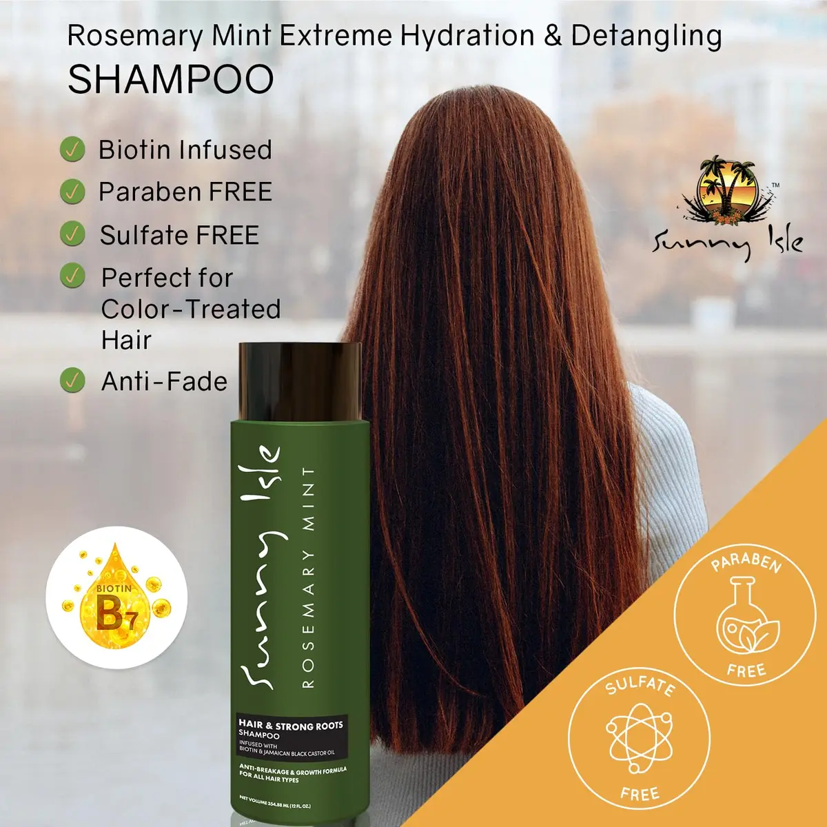 Sunny Isle Rosemary Mint Hair & Strong Roots Shampoo 12oz | Biotin Infused, Color Safe, Strengthening Formula - view 3