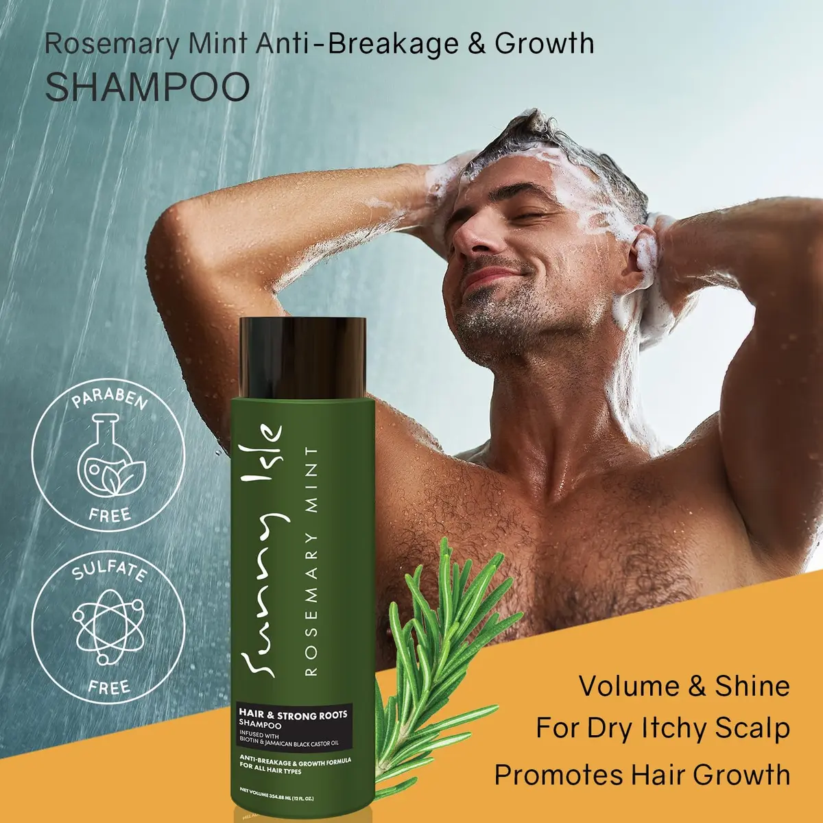 Sunny Isle Rosemary Mint Hair & Strong Roots Shampoo 12oz | Biotin Infused, Color Safe, Strengthening Formula - view 4