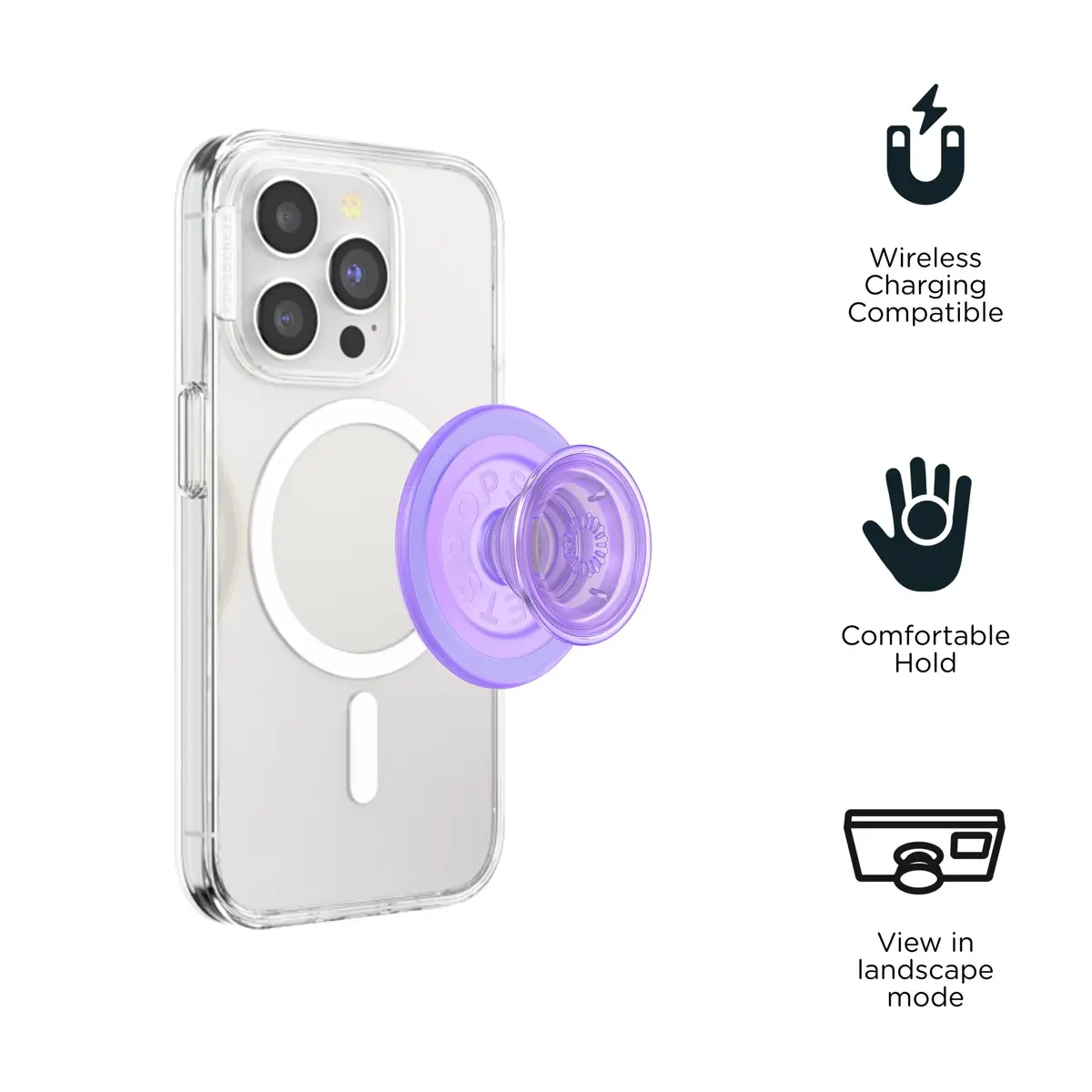 PopSockets Phone Grip for MagSafe, Magnetic Holder- Clear Lavender | Secure Magnetic Stand & Grip - view 4
