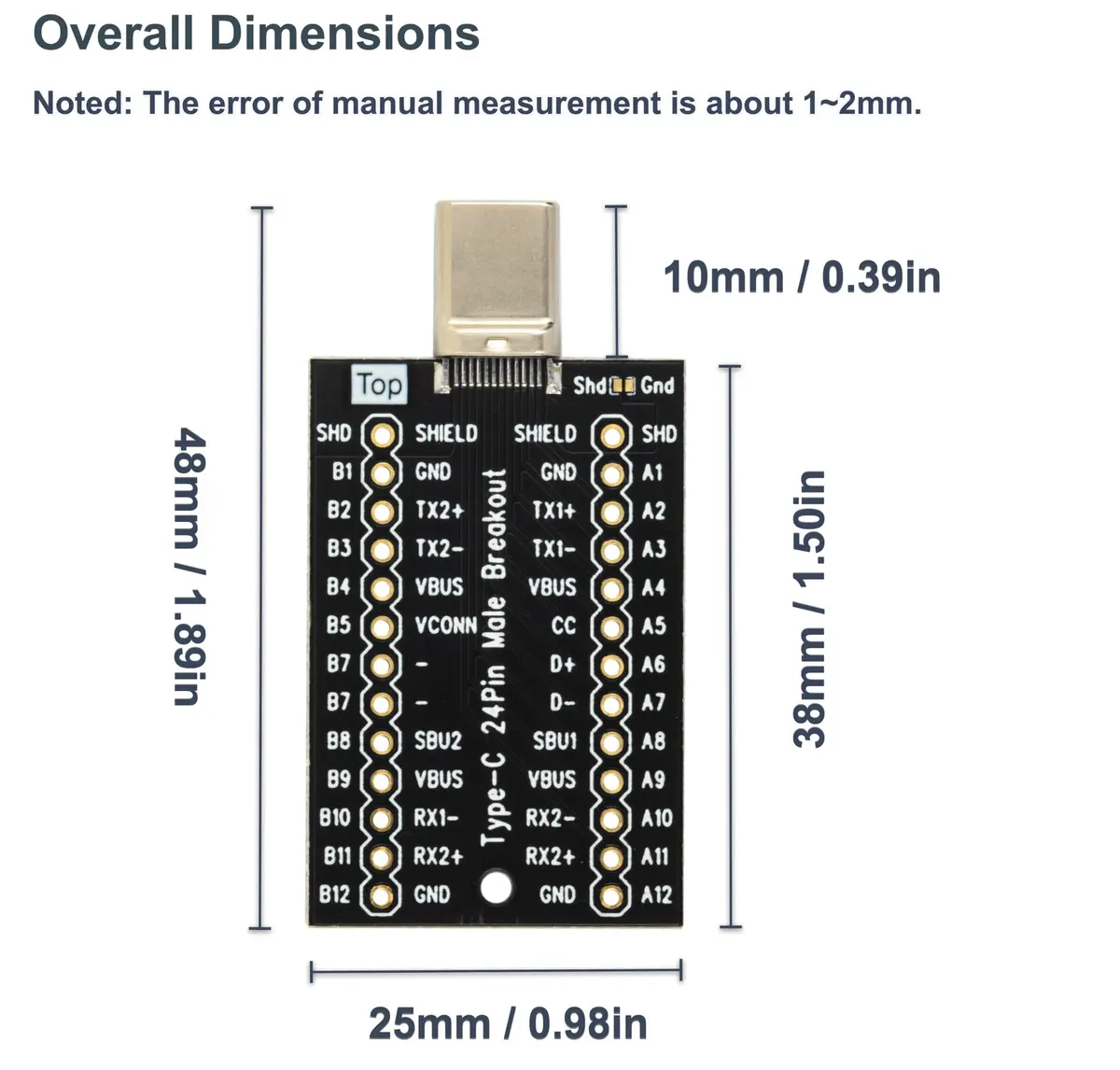 naughtystarts USB Type-C Breakout Board Male Connector 24 Pins Full Pins Output Gold Plated PCB | Single Board Computer - view 4
