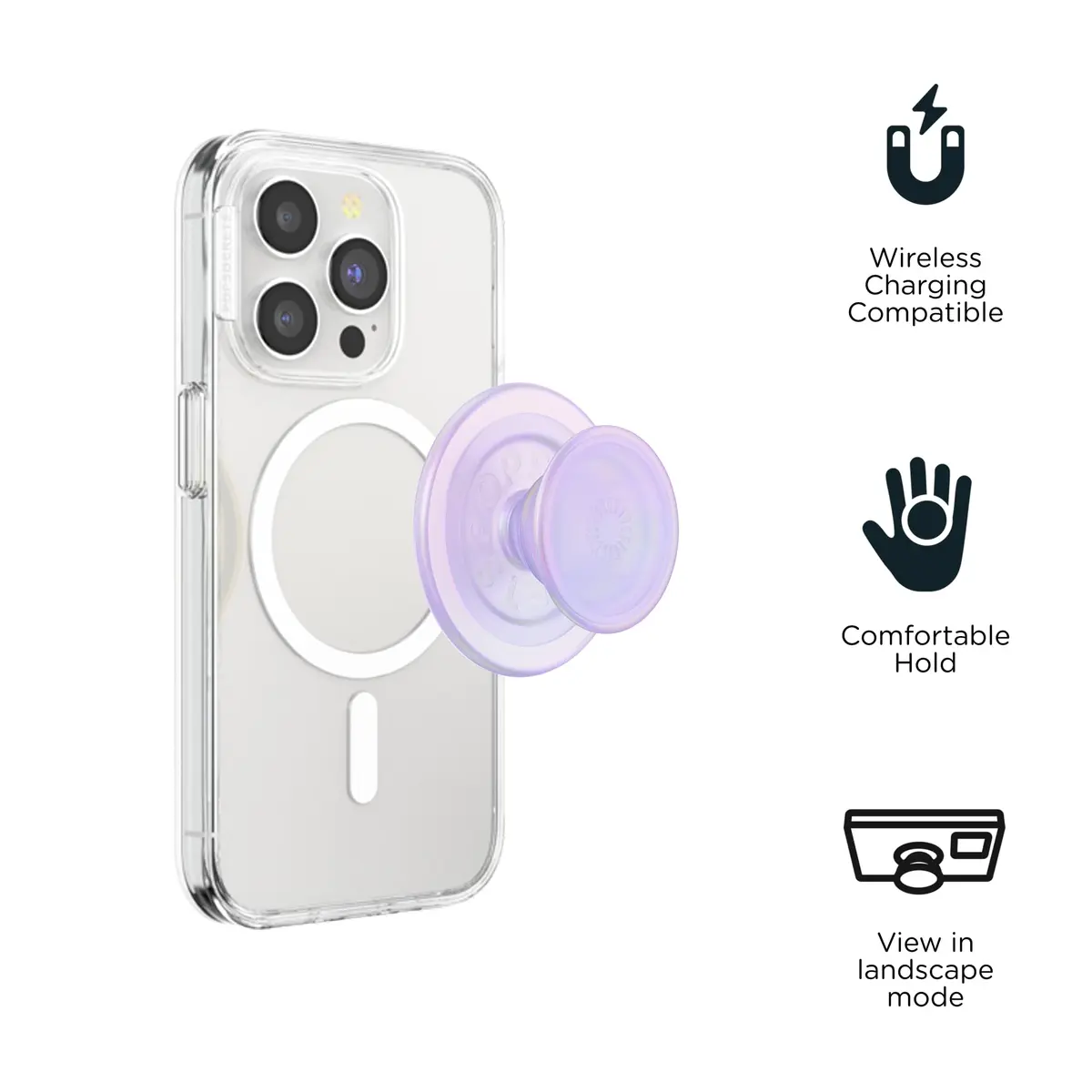PopSockets Phone Grip for MagSafe | Magnetic Stand & Grip, Opalescent Clear - view 3