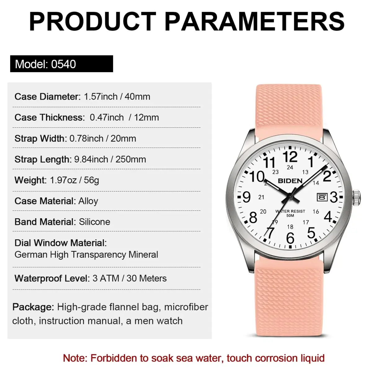 LN LENQIN Men's Analog Quartz Sports Watch 40mm Pink | Military Time with Luminous Dial - view 7