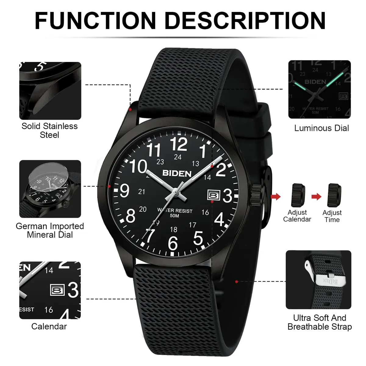 LN LENQIN Analog Quartz Sports Watch 40mm (1.57 inch) | Military Style with Luminous Dial - view 7