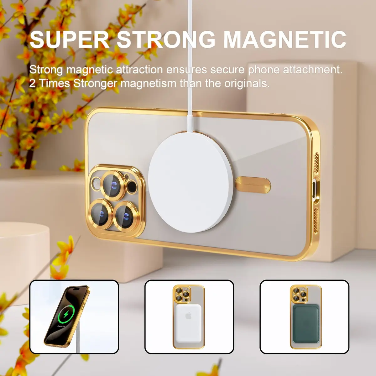 Misea Magnetic for iPhone 15 Pro Max Case Compatible with MagSafe Gold | Crystal Clear, Military Drop & Yellowing Resistant - view 5