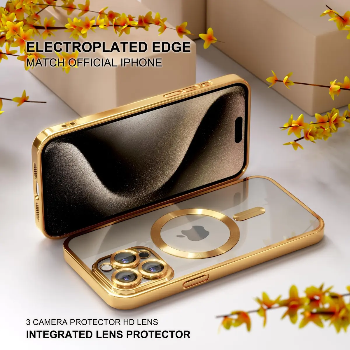 Misea Magnetic for iPhone 15 Pro Max Case Compatible with MagSafe Gold | Crystal Clear, Military Drop & Yellowing Resistant - view 6