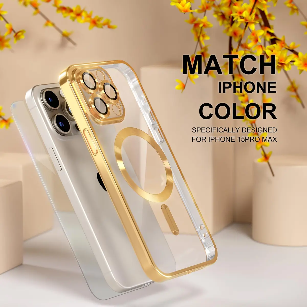 Misea Magnetic for iPhone 15 Pro Max Case Compatible with MagSafe Gold | Crystal Clear, Military Drop & Yellowing Resistant - view 7