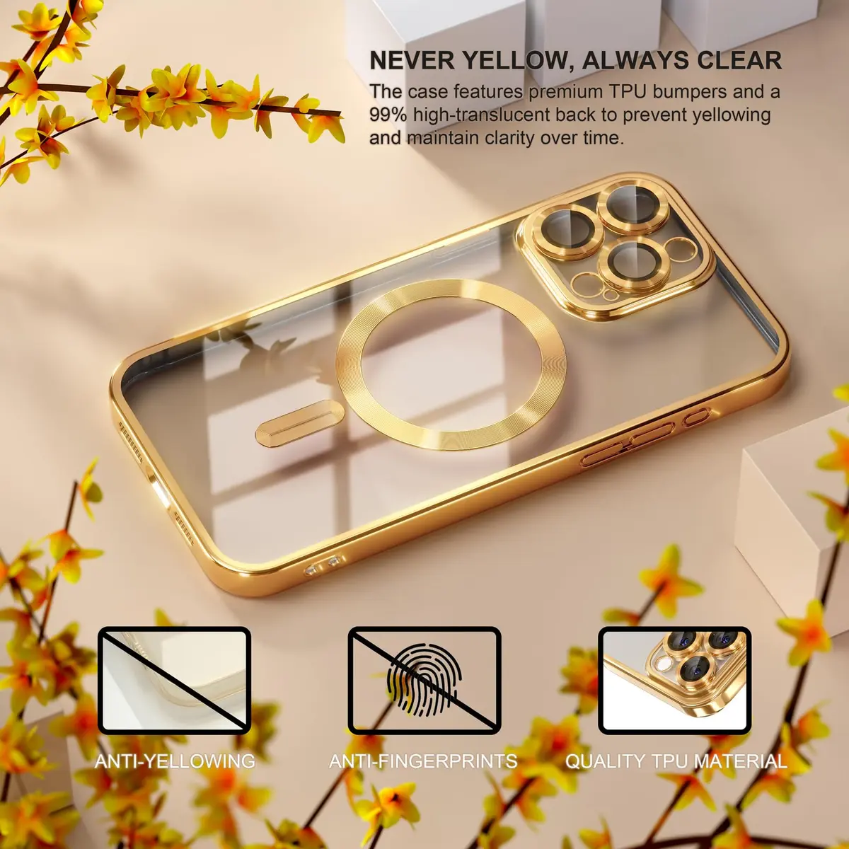 Misea Magnetic for iPhone 15 Pro Max Case Compatible with MagSafe Gold | Crystal Clear, Military Drop & Yellowing Resistant - view 3