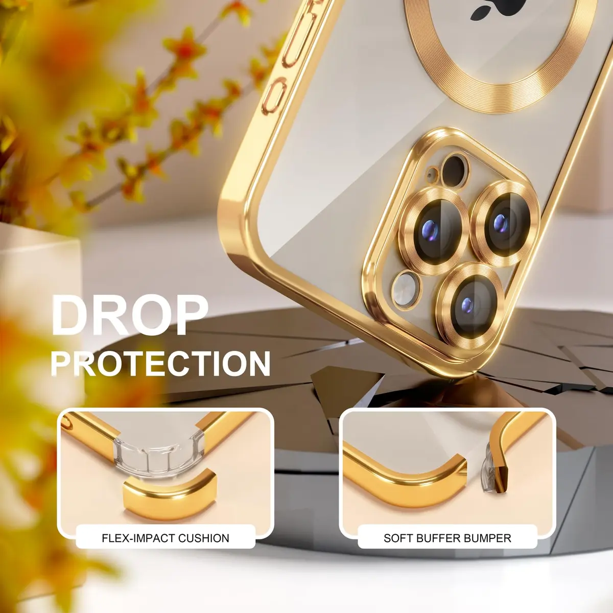 Misea Magnetic for iPhone 15 Pro Max Case Compatible with MagSafe Gold | Crystal Clear, Military Drop & Yellowing Resistant - view 4