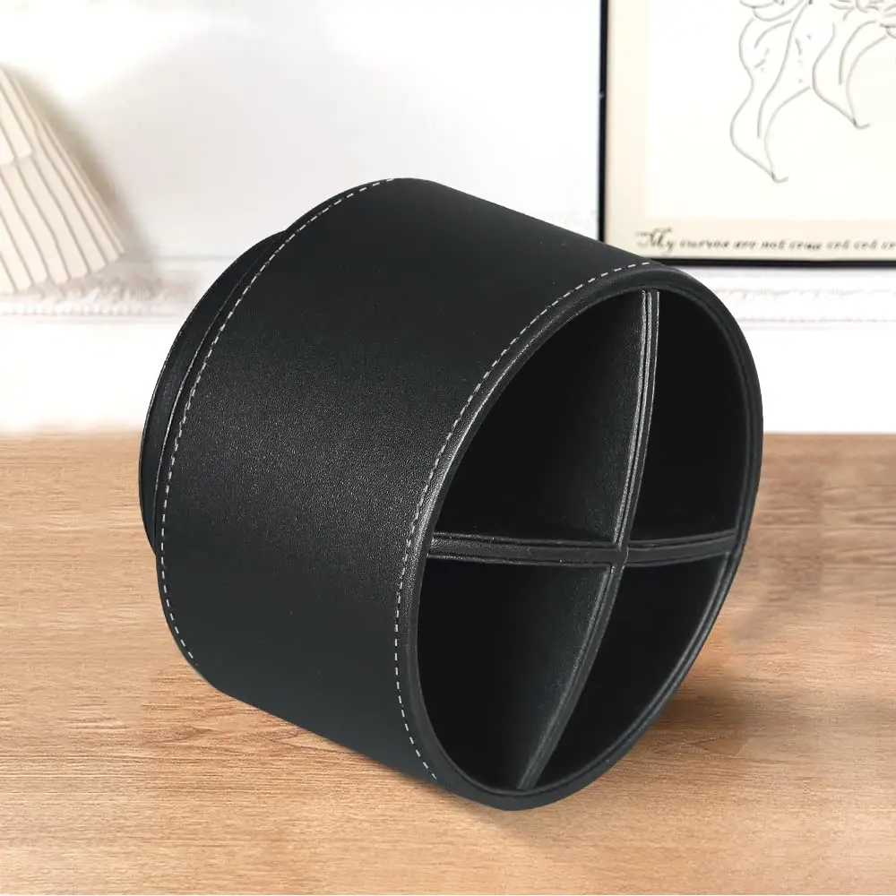 BIBELUN 360 Swivel Remote Control Holder with 4 Compartments | 14.8 cm (5.83 in) Black Faux Leather Desk Organizer - view 4
