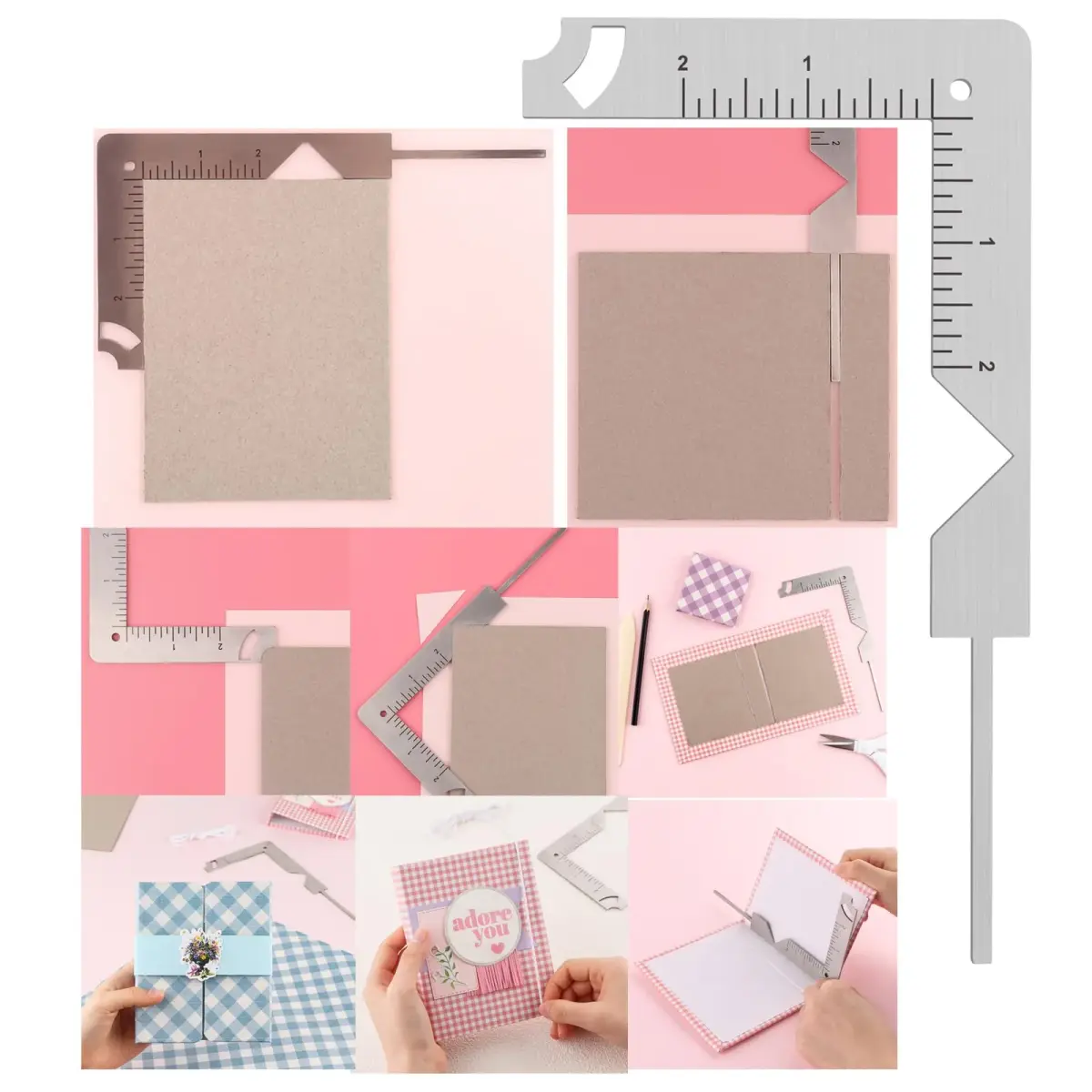 BAOFALI 5-in-1 Book Cover Guide Tool 19.6cm x 10.2cm | Stainless Steel Metal for DIY Bookbinding - main product image