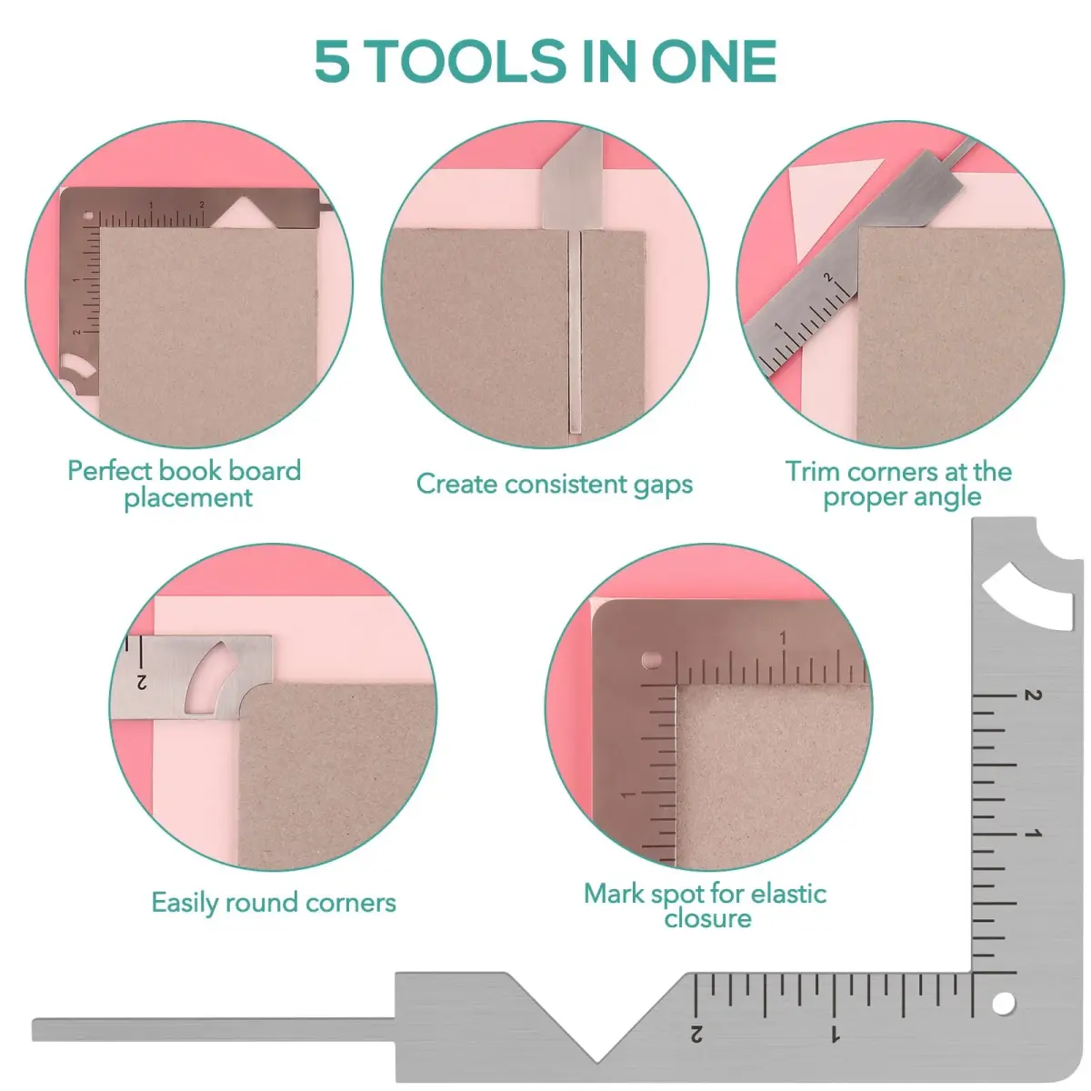 BAOFALI 5-in-1 Book Cover Guide Tool 19.6cm x 10.2cm | Stainless Steel Metal for DIY Bookbinding - view 6