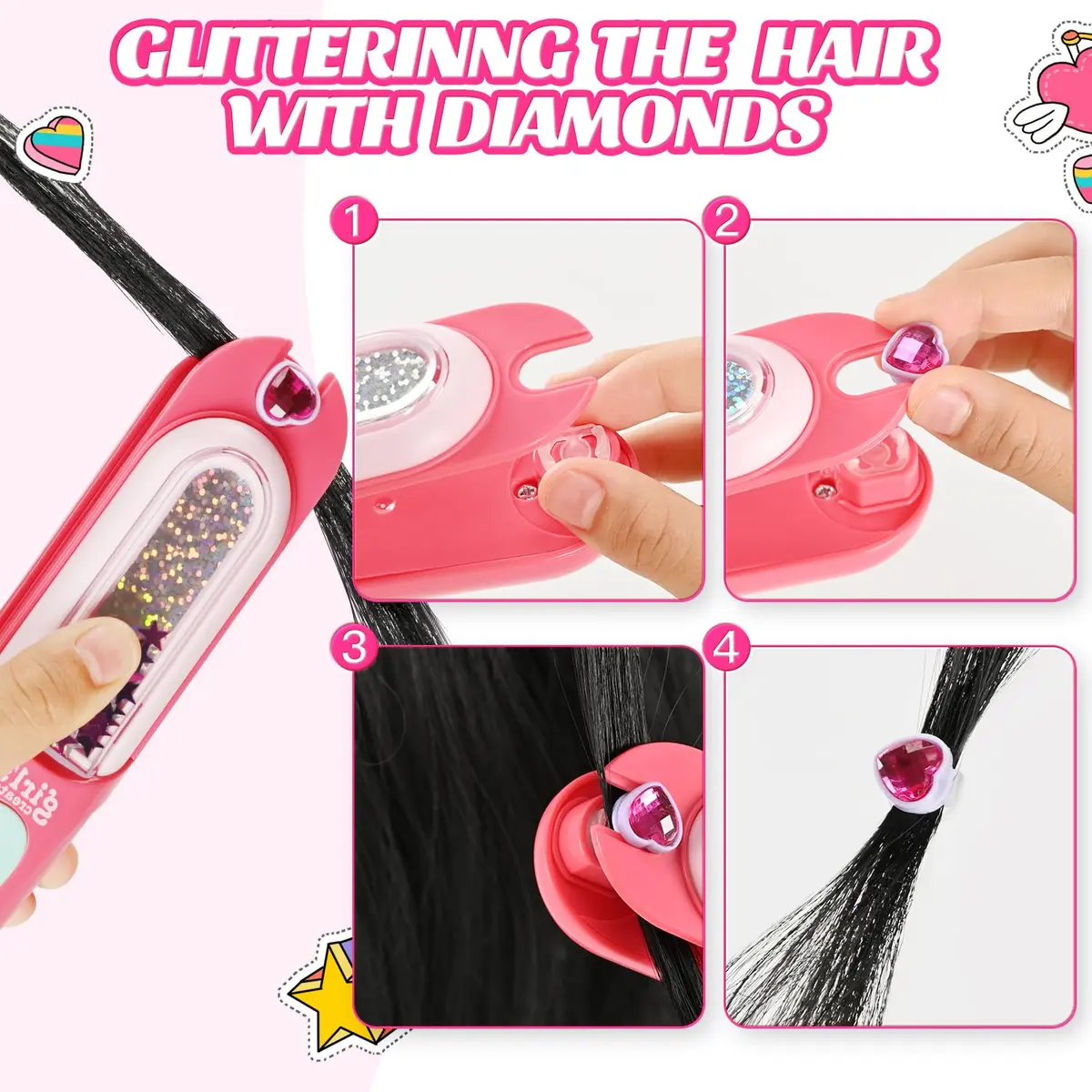 kidzkube Hair Gem Stamper Kit with 24 Diamonds & Reusable Gems | Easy to Use for Kids Ages 3-12 - view 4