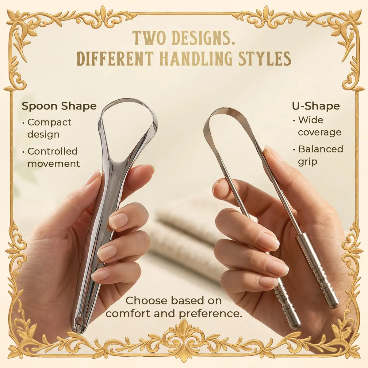 mastermedi Stainless Steel Tongue Scraper 2 Pack with Multicolor Cases | Reduces Bad Breath & Improves Oral Hygiene - view 7