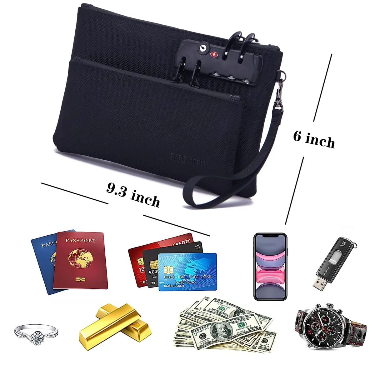 BARDOLPH Locking Money Bag with 3-Digit Code Lock, Small, Black | Secure Storage for Cash, Passports, Documents - view 5