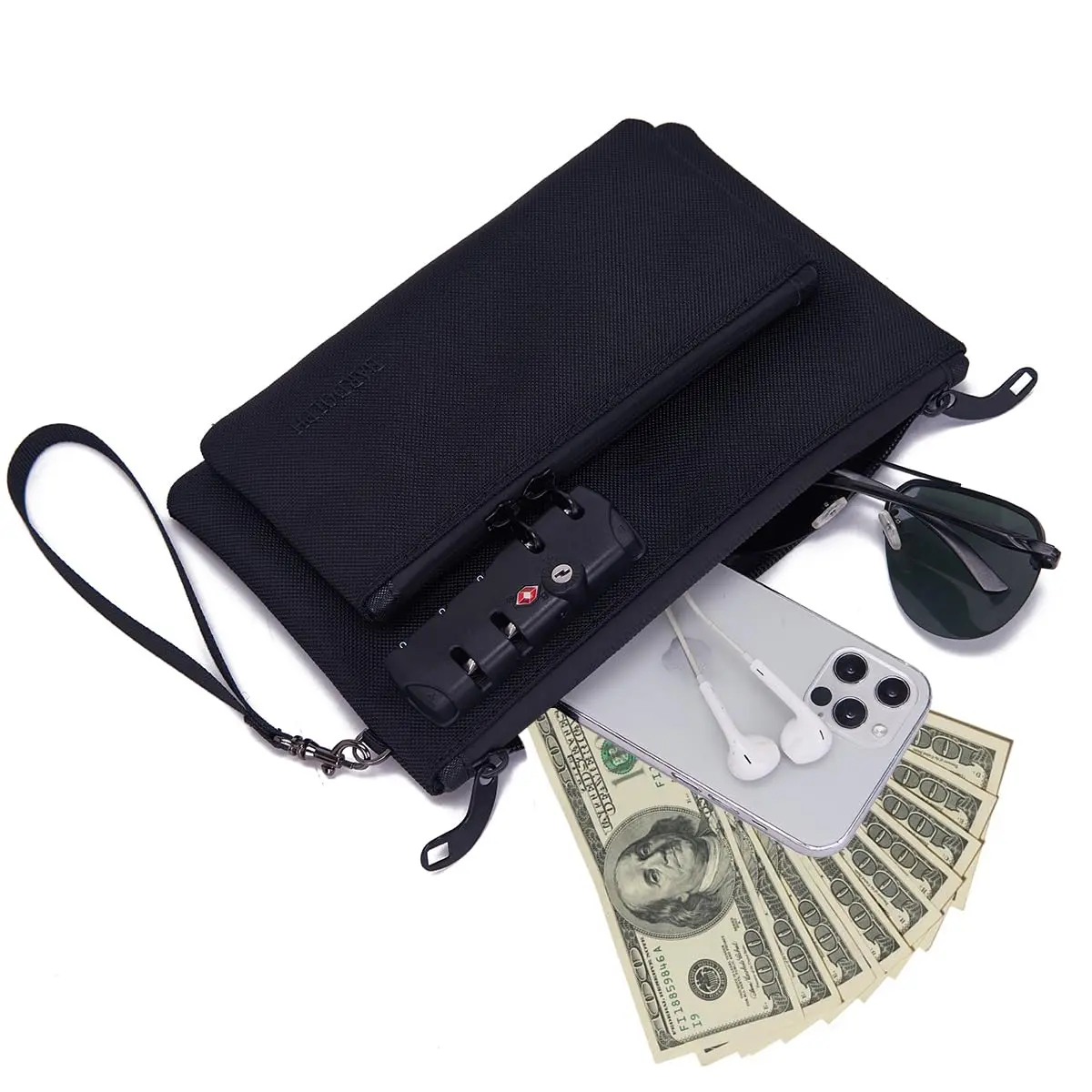 BARDOLPH Locking Money Bag with 3-Digit Code Lock, Small, Black | Secure Storage for Cash, Passports, Documents - view 2