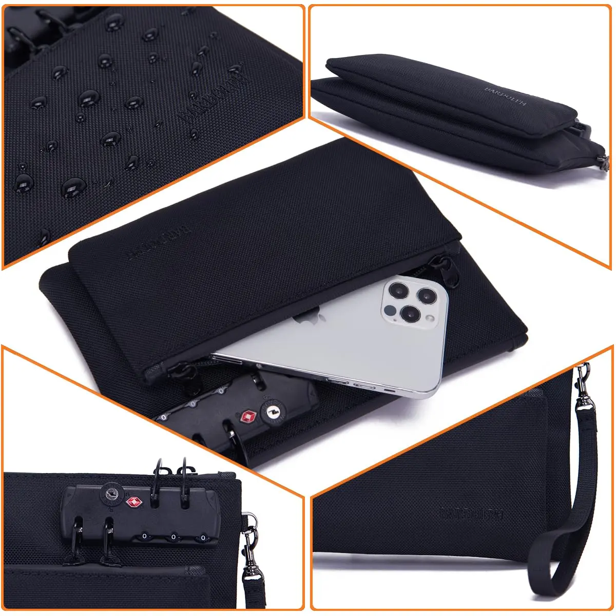 BARDOLPH Locking Money Bag with 3-Digit Code Lock, Small, Black | Secure Storage for Cash, Passports, Documents - view 3