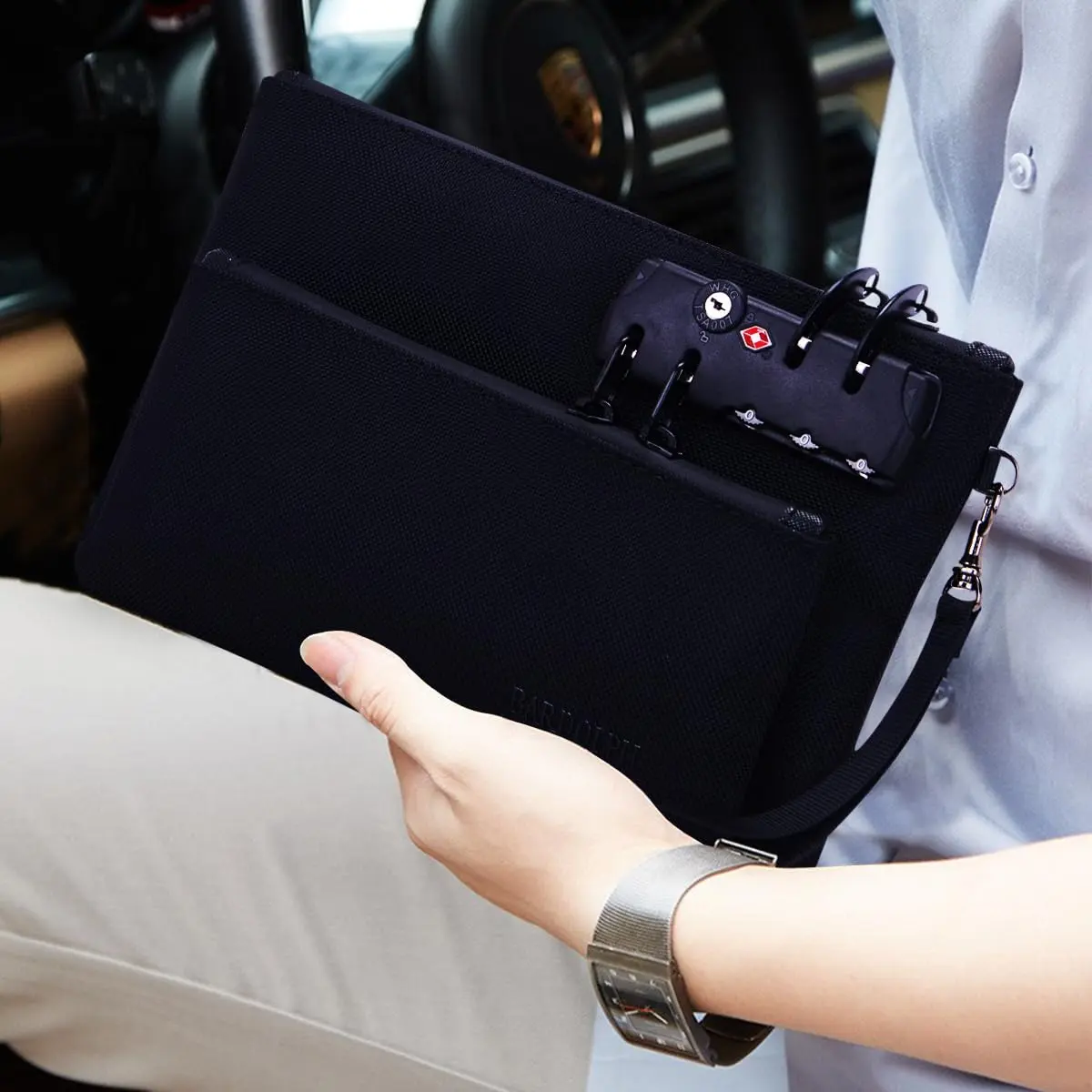 BARDOLPH Locking Money Bag with 3-Digit Code Lock, Small, Black | Secure Storage for Cash, Passports, Documents - view 4