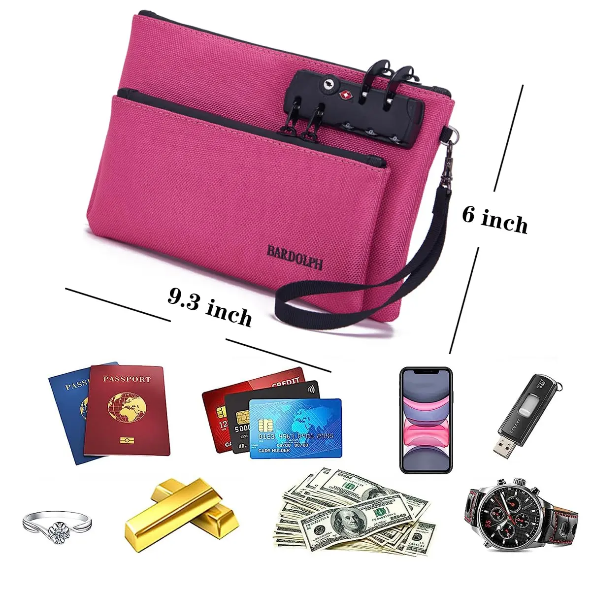 BARDOLPH Money Bag with Lock, Double Layer, Water-Resistant Nylon, 24cm x 16cm | Secure Cash & Valuables - view 5