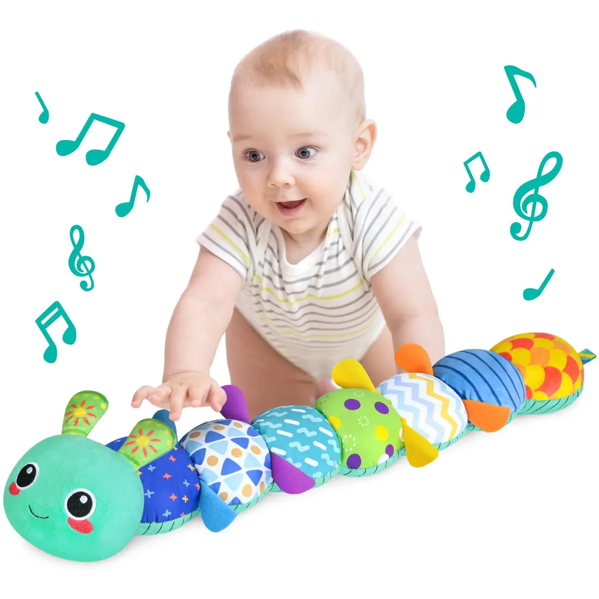 KMUYSL Baby Sensory Caterpillar Toy for 0-12 Months | Soft Plush, Crinkle & Music - main product image