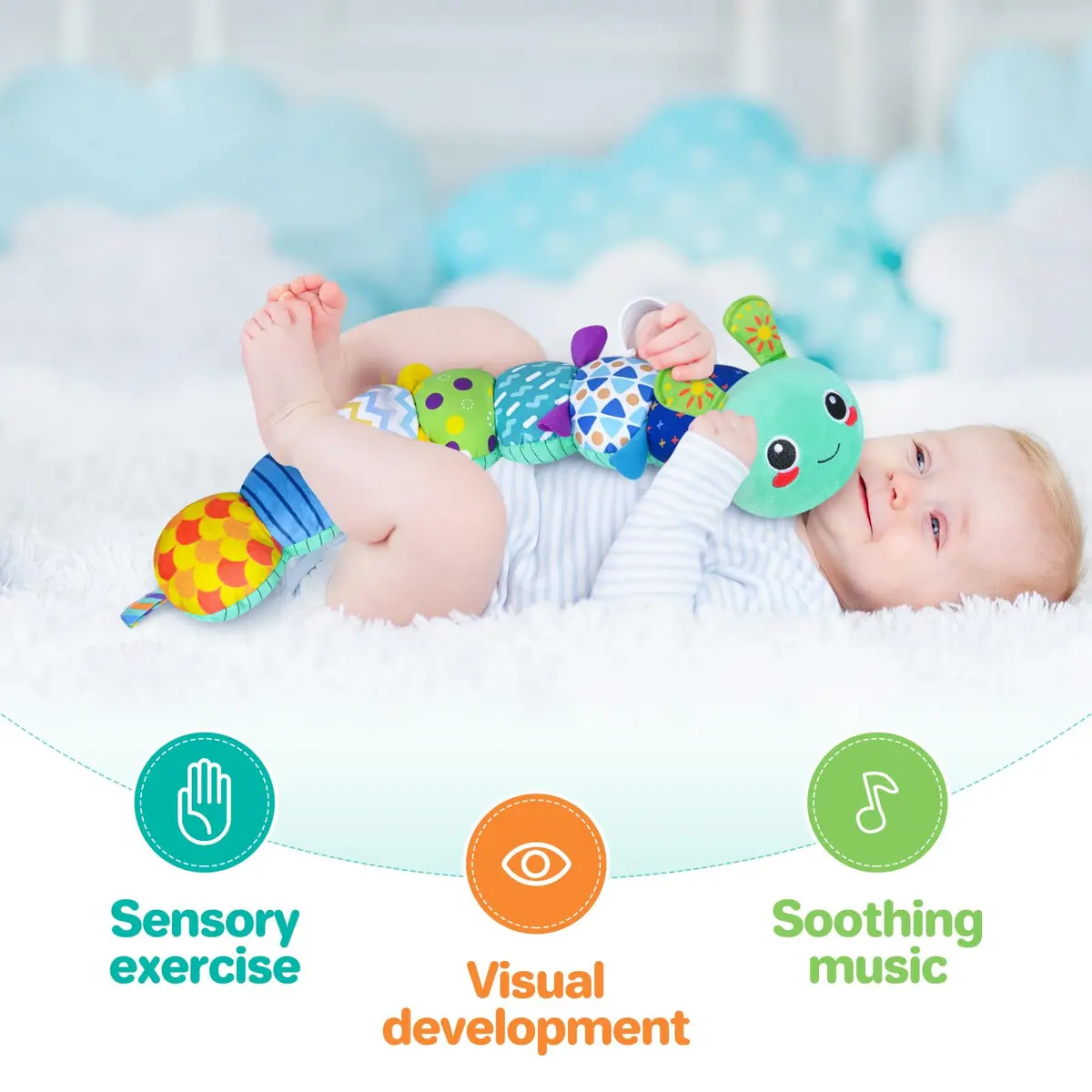 KMUYSL Baby Sensory Caterpillar Toy for 0-12 Months | Soft Plush, Crinkle & Music - view 5