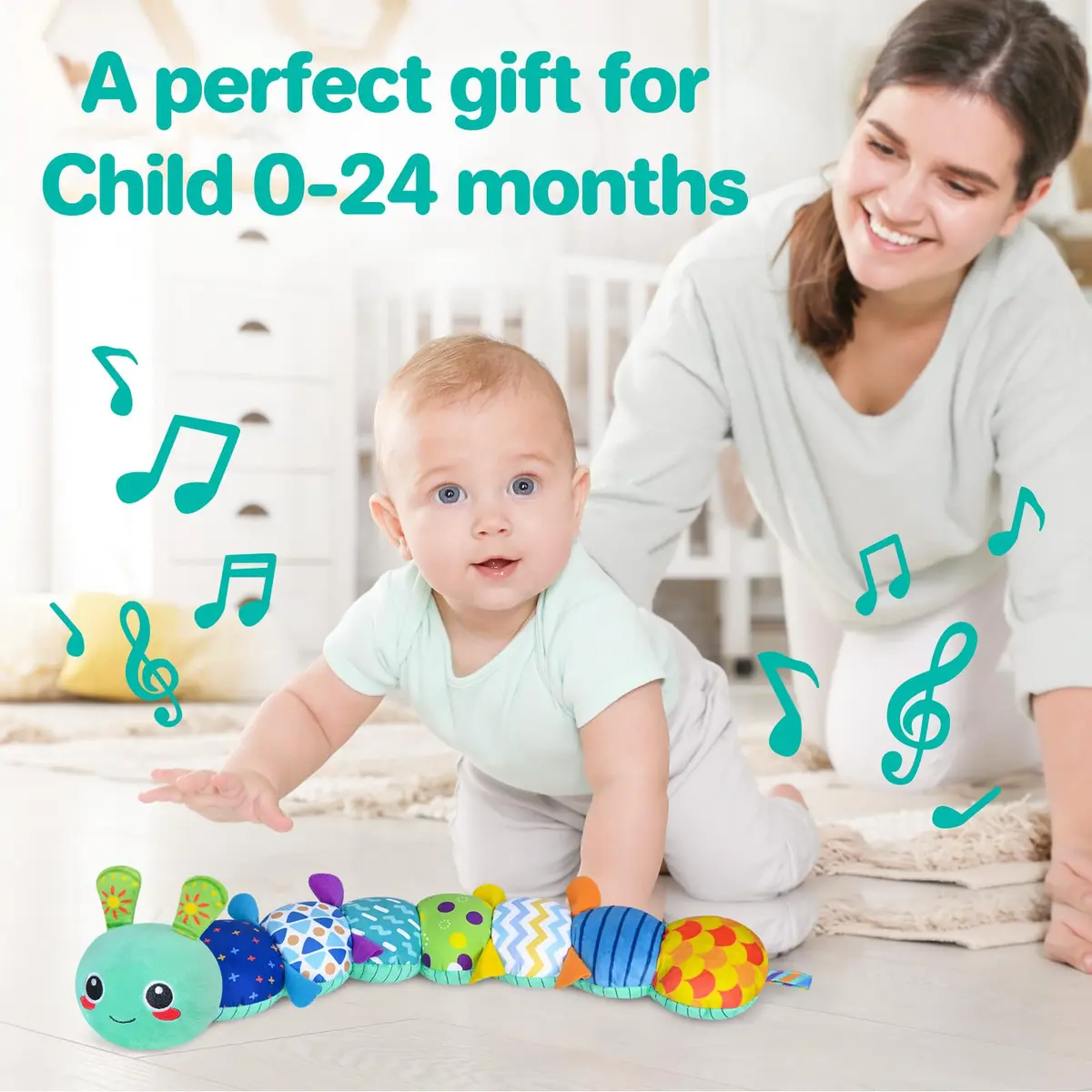 KMUYSL Baby Sensory Caterpillar Toy for 0-12 Months | Soft Plush, Crinkle & Music - view 6