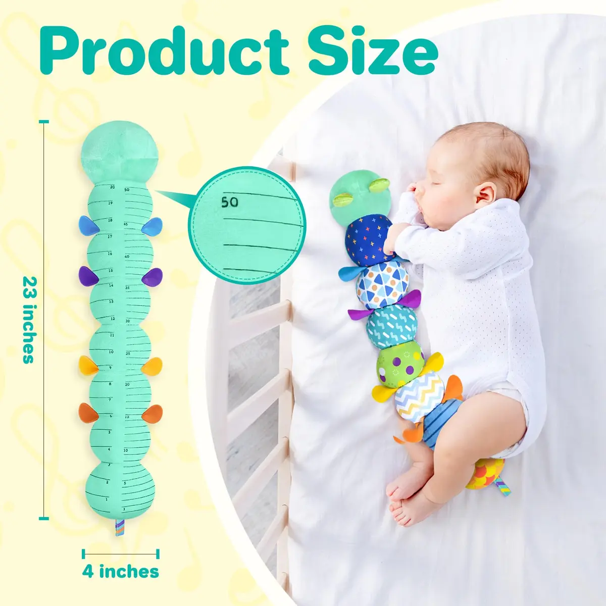 KMUYSL Baby Sensory Caterpillar Toy for 0-12 Months | Soft Plush, Crinkle & Music - view 3
