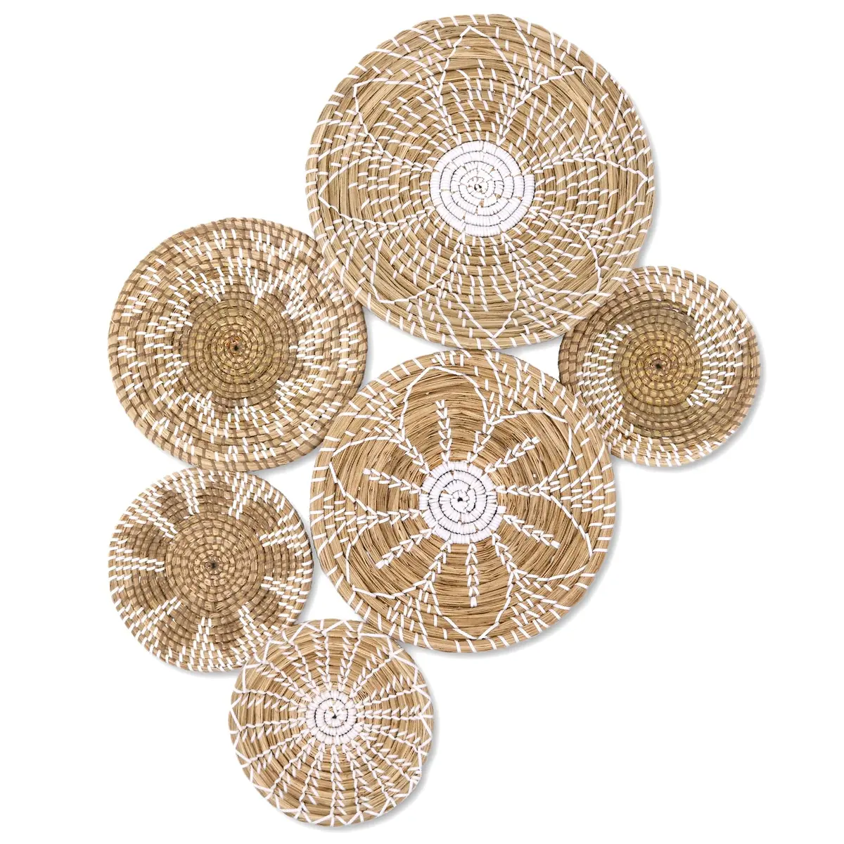 LOCS MICRAI Boho Wall Basket Decor Set of 6 | Handcrafted Seagrass Wall Art for Farmhouse & Rustic Homes - main product image