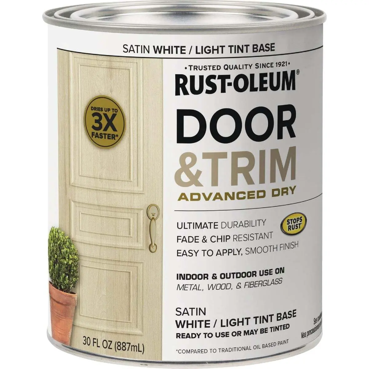 STOPS RUST Door & Trim Paint White/Light Base 1 Count | Fast Dry Satin Finish for Interior & Exterior - view 4