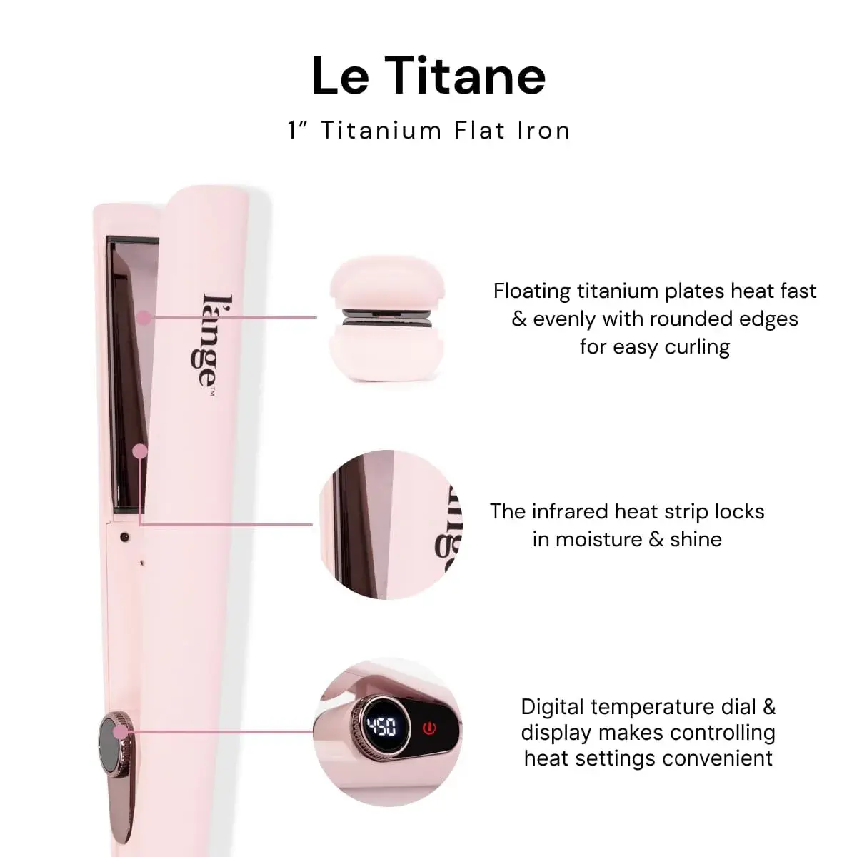 L'ANGE HAIR Le Titane Titanium Flat Iron 1" (25mm) | Infrared Heat & Adjustable Temp for Smooth Styles - view 2