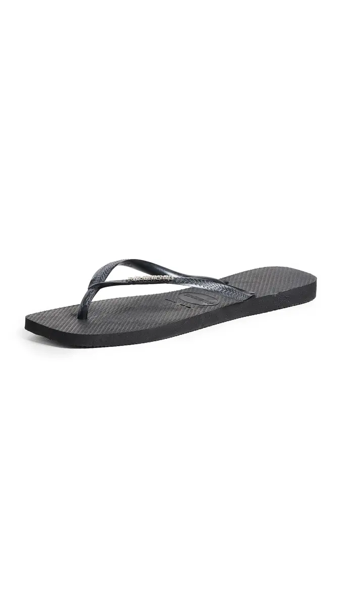 Havaianas Women's Slim Square Logo Flip Flops, Black/Silver, 6 Medium US | Rubber Slip-On Casual Footwear - main product image